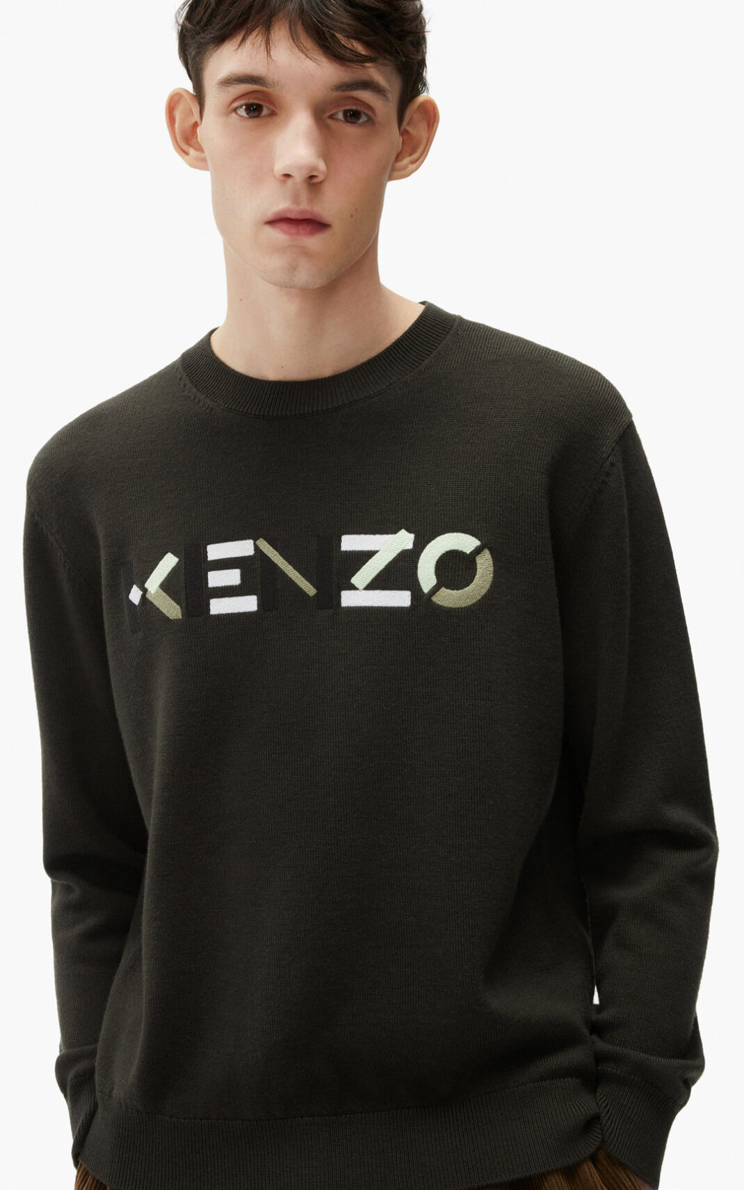 Kenzo Logo merino wool πουλόβερ ανδρικα γκρι γκρι | GR629536